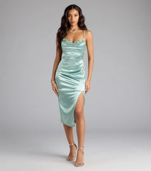 Clarice Applique Bodycon Satin Midi Formal Dress