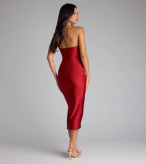 Sarah Strapless Slit Midi Formal Dress