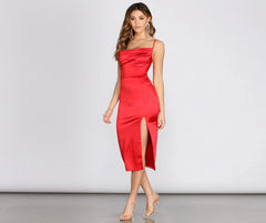 Adalee Formal High Slit Satin Dress