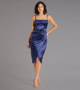 Margaret Formal Satin Wrap Midi Dress