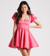 Bri Taffeta Puff Sleeve Party Dress