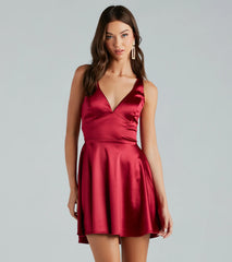 Macie Formal Satin Lace-Up Skater Dress