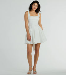 Brenda Low Back Bow Taffeta Skater Dress