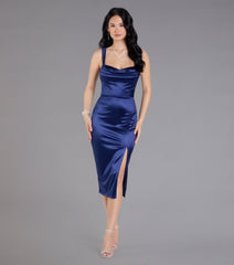 Laina High Slit Satin Midi Dress