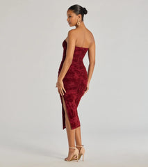 Destiny Strapless Velvet Mesh Midi Dress