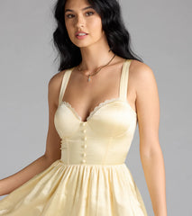 Kimmie Lace-Up Corset Satin Skater Dress
