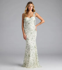 Melita Ruffle Mermaid Floral Mesh Formal Dress