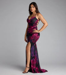 Tania Floral Lace-Up Slit Formal Dress