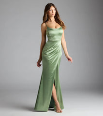 Alaine Lace-Up Slit Mermaid Satin Formal Dress