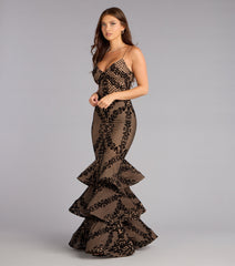 Juliette Flocked Mesh Mermaid Formal Dress