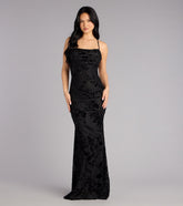 Alma Flocked Floral Mesh Mermaid Dress