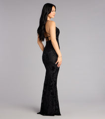 Alma Flocked Floral Mesh Mermaid Dress