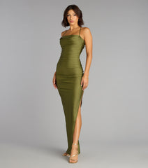 Stefani Lace-Up Slit Formal Dress