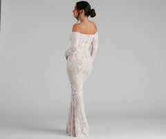 Sierra Sequin Off The Shoulder Formal Dress