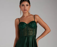 Sarahi Sequin Corset Satin A-Line Formal Dress