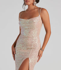 Debra Formal Sequin Cowl Neck Dress