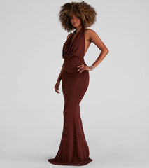 Kesha Formal Glitter Cowl Neck Dress