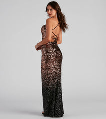 Judy Formal Sequin Ombre Lace Up Dress