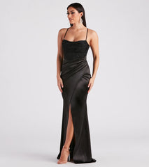 Janie Formal Satin Lace Long Dress