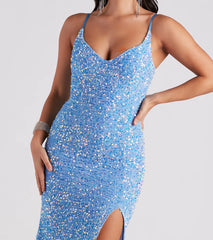 Aubrielle High Slit Velvet Sequin Formal Dress