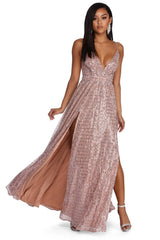 Rosealina Formal Metallic Double Slit Dress