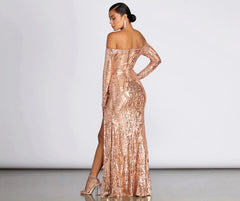 Becca Formal High Slit Sequin Dress