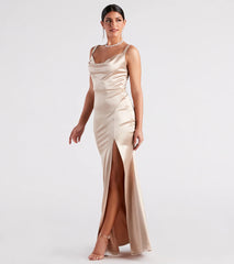 Kaylani Formal Satin Cowl Neck Long Dress