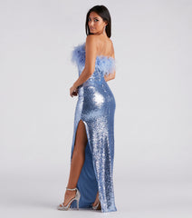 Zuri Formal Sequin Feather Mermaid Dress