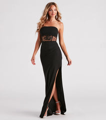 Alayna Formal Crepe Lace Slit Long Dress