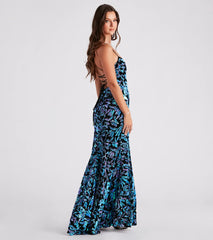 Noel Formal Sequin Velvet Lace-Up Dress