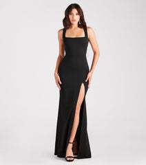 Bella Formal Crepe Rhinestone Open Back Dress