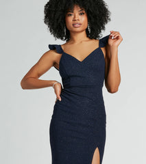 Tamera V-Neck Ruffle Mermaid Glitter Formal Dress