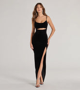 Myah Sleeveless High-Slit Velvet Cutout Dress