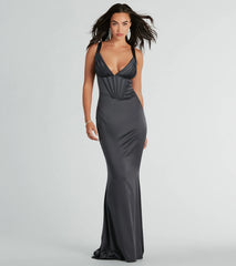Catrina Formal V-Neck Corset Mermaid Satin Dress