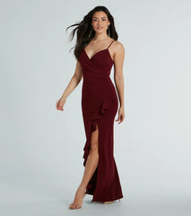 Miley V-Neck Ruffle Crepe Formal Dress