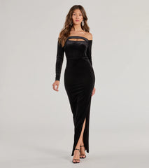 Rosalyn Velvet Off-The Shoulder Long Sleeve Column Dress