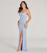 Jillian Sequin Slit Long Formal Dress