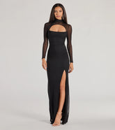 Linnea Sheer Mesh Mock Neck Cutout Mermaid Dress