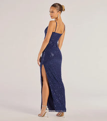 Dovie Sequin Beaded Mesh Column Dress