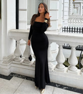 Carmen Off-The-Shoulder Long Sleeve Column Dress