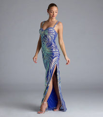 Elisa Iridescent Sequin High Slit Column Dress