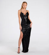 Bethany Lace-Up Slit Bodycon Sequin Formal Dress