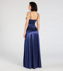 Ashtyn Glitter Satin High Slit A-Line Formal Dress