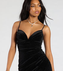 Azella Bodycon Slit Glitter Velvet Formal Dress
