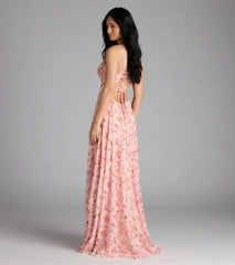 Ysabella Lace-Up A-Line Floral Chiffon Formal Dress