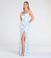 Nala Lace-Up Floral Sequin Formal Dress