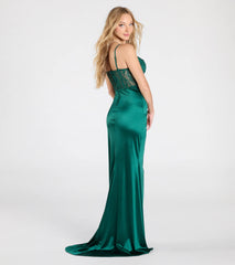 Olga Corset Lace Satin Wrap Mermaid Formal Dress