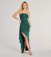 Vivienne Strapless Slit Glitter Formal Column Dress