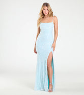 Mandy Lace-Up Slit Mermaid Sequin Formal Dress