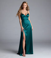 Lynnea Lace-Up Slit A-Line Satin Formal Dress